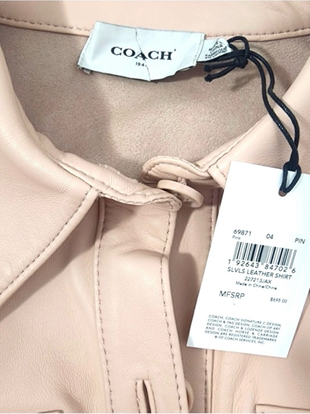 NWT Coach Leather Vest: Blush Pink Lamb Leather, Size 4 - Picture 3 of 4